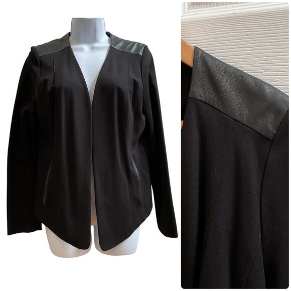 Eileen Fisher Ponte Viscose Blend Stretch Leather Trim Detail Blazer Medium - Picture 12 of 12